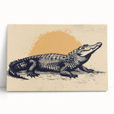 Colorful stretched canvas wall art featuring a vibrant reptile design showcasing alligators and crocodiles, ideal for enhancing decor in nature-themed spaces.