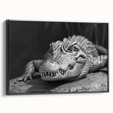 Framed wall art collection showcasing a striking design of reptiles, including gators and crocodiles, on a black canvas, emphasizing vibrant colors and intricate details. Perfect for animal lovers and unique home decor.