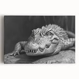 Stretched canvas art piece showcasing a vibrant reptile design featuring gators and crocodiles in an intricate pattern, perfect for wildlife enthusiasts and decor lovers.