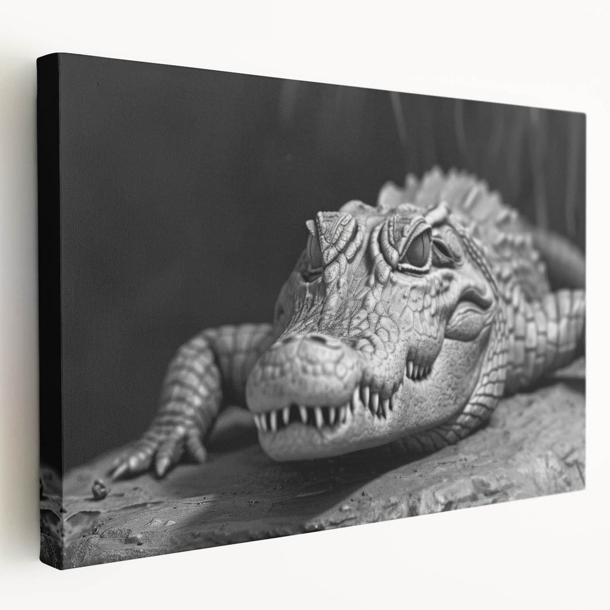 Stretched canvas wall art featuring a vibrant design of reptiles, gators, and crocodiles in a colorful, abstract pattern, perfect for wildlife enthusiasts and home decor.
