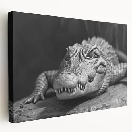 Stretched canvas wall art featuring a vibrant design of reptiles, gators, and crocodiles in a colorful, abstract pattern, perfect for wildlife enthusiasts and home decor.