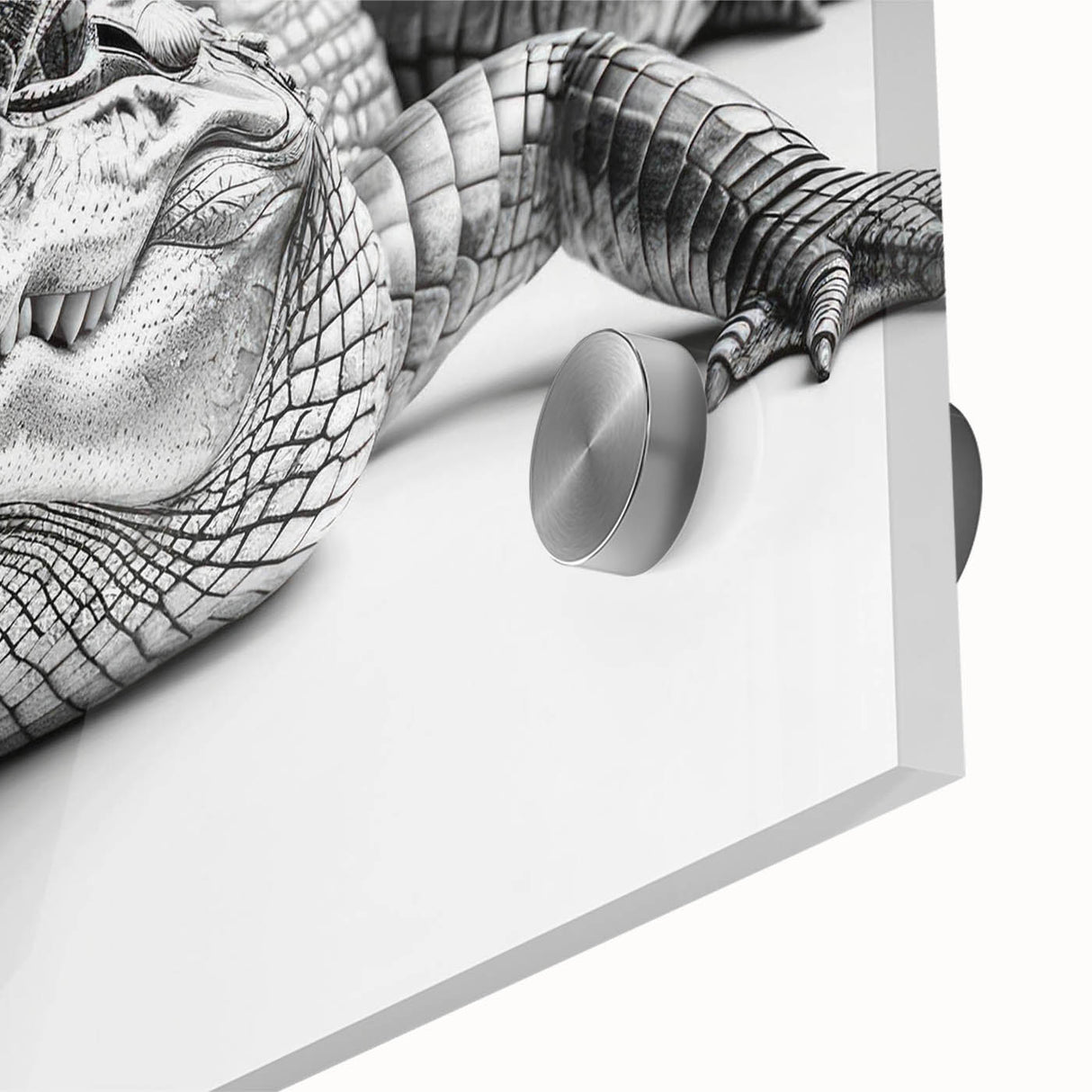 Close-up of a vibrant acrylic wall art piece showcasing a detailed design of reptiles, gators, and crocodiles, perfect for nature enthusiasts and wildlife decor.