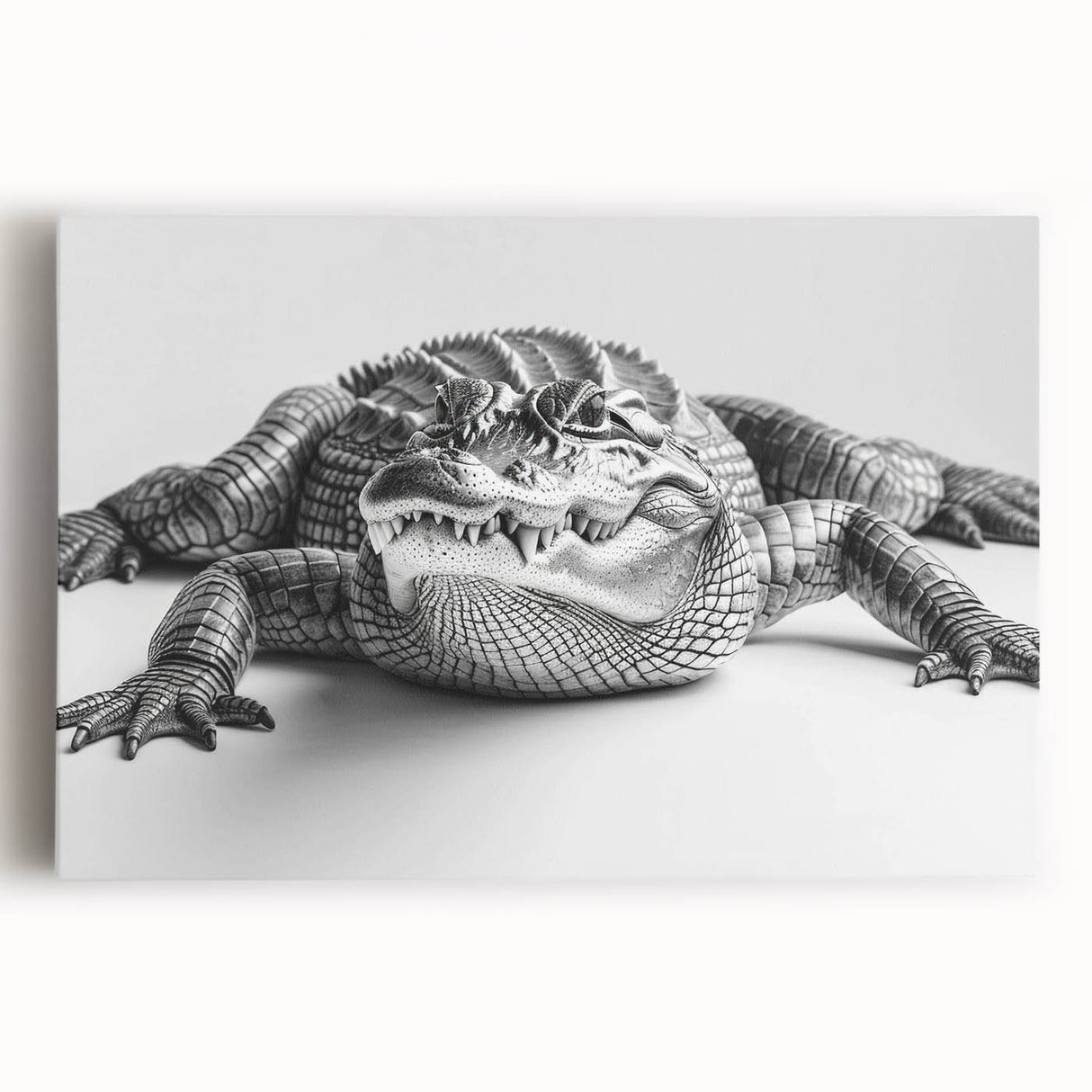 Stretched canvas artwork featuring a vibrant design of reptiles, gators, and crocodiles, showcasing detailed textures and colors, perfect for nature enthusiasts' home decor.