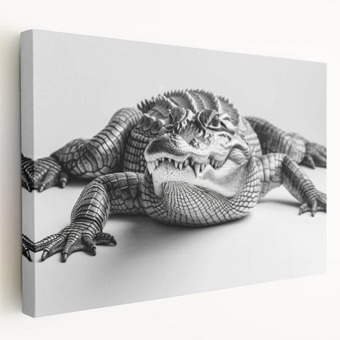 Stretched canvas artwork showcasing a vibrant reptile-themed design featuring alligators and crocodiles in a detailed side view, perfect for nature enthusiasts.