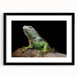 Framed wall art featuring a colorful reptile lizard design, set against a black mat and frame, ideal for enhancing modern home decor and reptile enthusiasts' spaces.