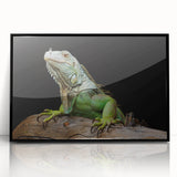 Framed acrylic wall art featuring a vibrant reptile lizard design, set in a sleek black frame, perfect for enhancing modern home decor with a touch of nature.