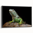 Framed wall art showcasing a vibrant reptile lizard design on canvas, with a sleek black frame, perfect for animal lovers and modern decor enthusiasts.