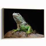 Framed wall art featuring a detailed illustration of a reptile lizard design on a gold background, showcasing vibrant colors and intricate patterns, ideal for animal lovers and modern decor.