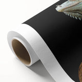 Vibrant rolled canvas featuring a detailed reptile lizard design, showcasing intricate colors and textures, perfect for enhancing modern home decor.