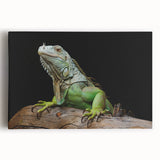 Stretched canvas wall art featuring a vibrant lizard design with intricate details and bright colors, ideal for reptile enthusiasts and home decor accents.