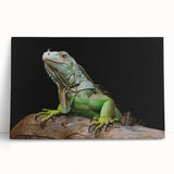 Stretched canvas wall art featuring a colorful reptile lizard design, showcasing vibrant greens and blues, perfect for nature lovers or unique home decor.