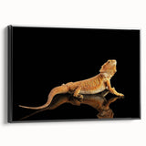 Framed wall art showcasing a striking lizard design on a black background, perfect for reptile enthusiasts, adding a modern touch to any room decor.