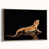 Framed wall art showcasing a side view of a vibrant lizard design in gold tones, perfect for reptile lovers and modern home decor, adding a unique touch to any space.