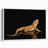 Framed canvas wall art featuring a colorful reptile lizard design, set against a white background, perfect for vibrant home decor and nature enthusiasts.