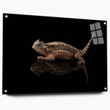 Elegant acrylic wall art featuring a vibrant lizard design, showcasing intricate details and colors on a glass surface, ideal for reptile enthusiasts and home decor.