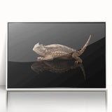 Framed wall art featuring a vibrant lizard design, showcasing intricate details and vivid colors against a white background, perfect for reptile enthusiasts or unique home decor.