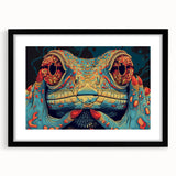 Framed wall art featuring a vibrant lizard design, set against a sleek black mat, ideal for reptile enthusiasts and modern decor. Perfect for enhancing living spaces or offices with a touch of nature-inspired art.