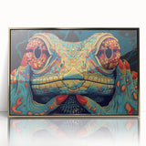 Framed wall art featuring a colorful reptile lizard design, showcasing intricate details and a gold-acrylic finish, perfect for nature-themed decor.