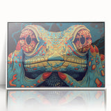 Framed wall art featuring a vibrant lizard design in bold colors, showcasing intricate details on a white background, perfect for reptile enthusiasts and modern decor.