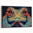 Framed canvas wall art showcasing a detailed reptile and lizard design, featuring vibrant colors and intricate patterns, perfect for nature-themed decor.