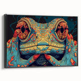 Framed canvas wall art showcasing a detailed reptile and lizard design, featuring vibrant colors and intricate patterns, perfect for nature-themed decor.