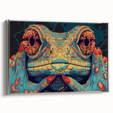 Framed wall art featuring a vibrant lizard design, showcasing intricate details and a sleek silver frame, perfect for adding a modern touch to any reptile-themed decor.