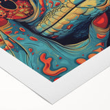 Colorful rolled canvas wall art showcasing a detailed lizard design, ideal for reptile enthusiasts, packaged securely in a cardboard tube for delivery.