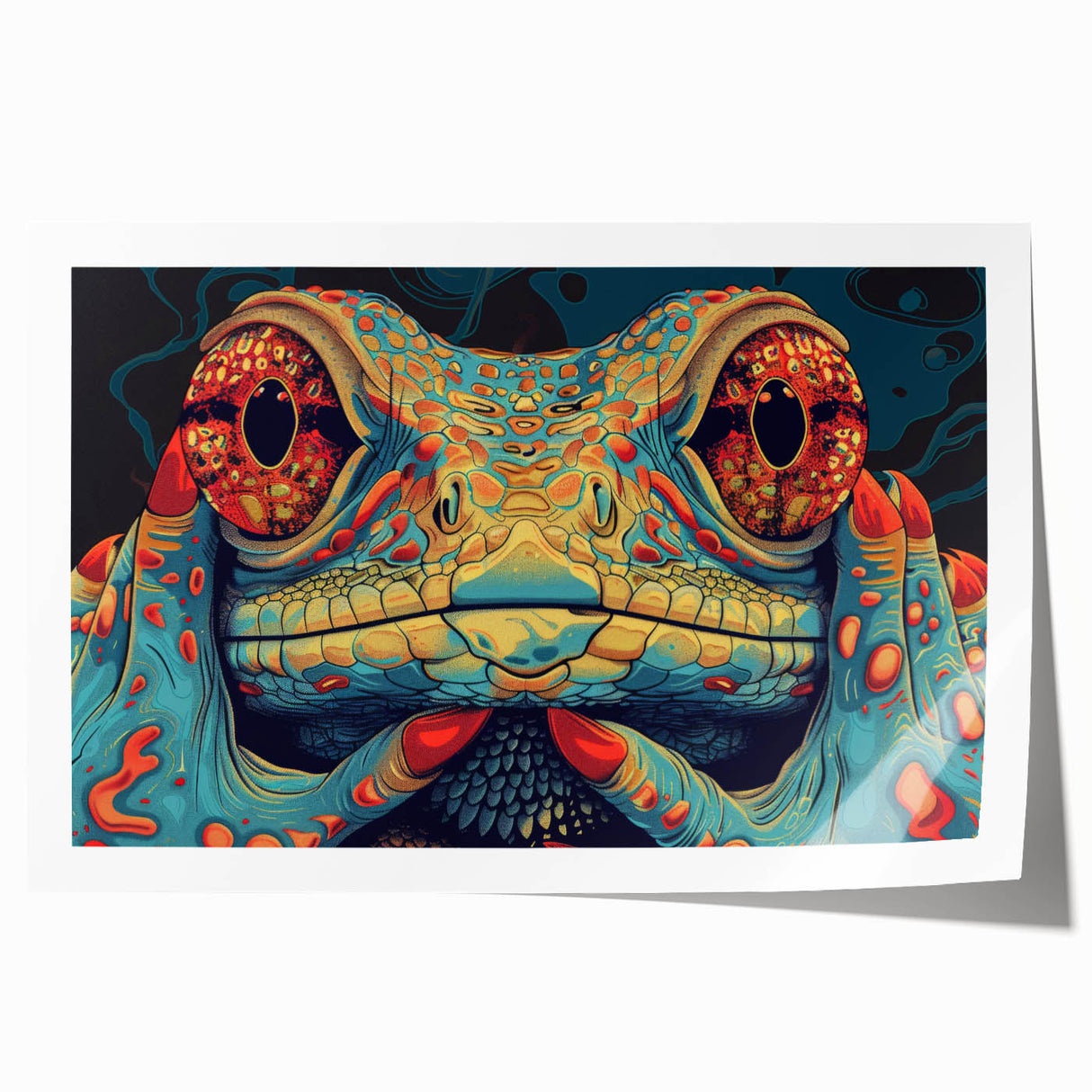 Vibrant rolled print showcasing a colorful lizard design, perfect for reptile enthusiasts and home decor, packaged securely in a protective cardboard tube.