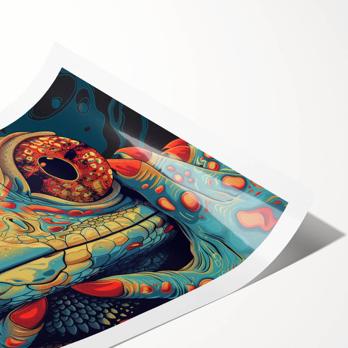 Vibrant rolled print showcasing a colorful lizard design, ideal for reptile enthusiasts and decor lovers, packaged securely in a protective cardboard tube.