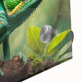 Close-up of a vibrant acrylic glass wall art piece showcasing a detailed reptile lizard design, perfect for nature enthusiasts and modern home decor.