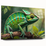 Vibrant acrylic wall art design showcasing a detailed side view of a lizard, perfect for reptile enthusiasts and modern decor, presented without pins for a sleek display.