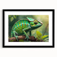 Framed wall art showcasing a detailed lizard design in vibrant colors, featuring a sleek black frame and mat, perfect for reptile lovers and home décor enthusiasts.
