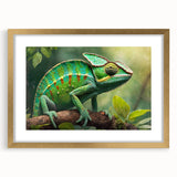 Framed wall art showcasing a vibrant reptile lizard design in gold, elegantly matted for an upscale look, perfect for enhancing modern home decor.