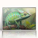 Framed wall art featuring a vibrant lizard design, crafted with acrylic for a modern touch. The artwork showcases a white frame and is ideal for reptile enthusiasts and nature lovers looking to enhance their home decor.