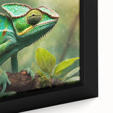 Close-up of a vibrant framed canvas wall art featuring a reptile lizard design, showcasing intricate details and rich colors, perfect for nature-themed decor.