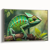 Framed wall art featuring a detailed silver side view of a reptile lizard design, showcasing vibrant colors and intricate patterns, perfect for modern decor.