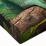 Close-up of a vibrant reptile lizard wall art design on stretched canvas, showcasing detailed textures and vivid colors, perfect for enhancing home decor.