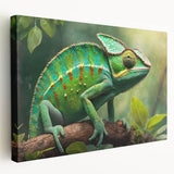 Stretched canvas wall art showcasing a vibrant lizard design in a side view, perfect for reptile enthusiasts and modern decor, featuring rich colors and intricate details.