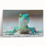 Colorful stretched canvas wall art featuring a detailed reptile and lizard design, perfect for adding a vibrant, nature-inspired touch to any room decor.