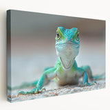 Stretched canvas wall art featuring a vibrant, colorful lizard design, showcasing intricate details and textures, perfect for reptile enthusiasts and home decor.