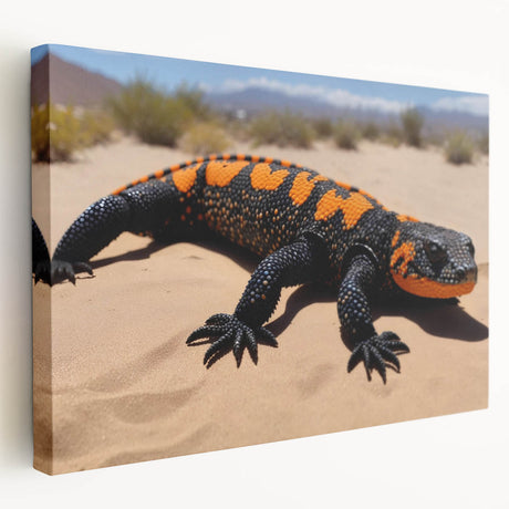 Stretched canvas wall art showcasing a vibrant reptile lizard design, featuring intricate details and a colorful palette, ideal for nature-themed decor.