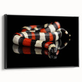 Framed canvas wall art featuring a striking snake design in black, showcased from a side view, perfect for reptile enthusiasts and modern decor.