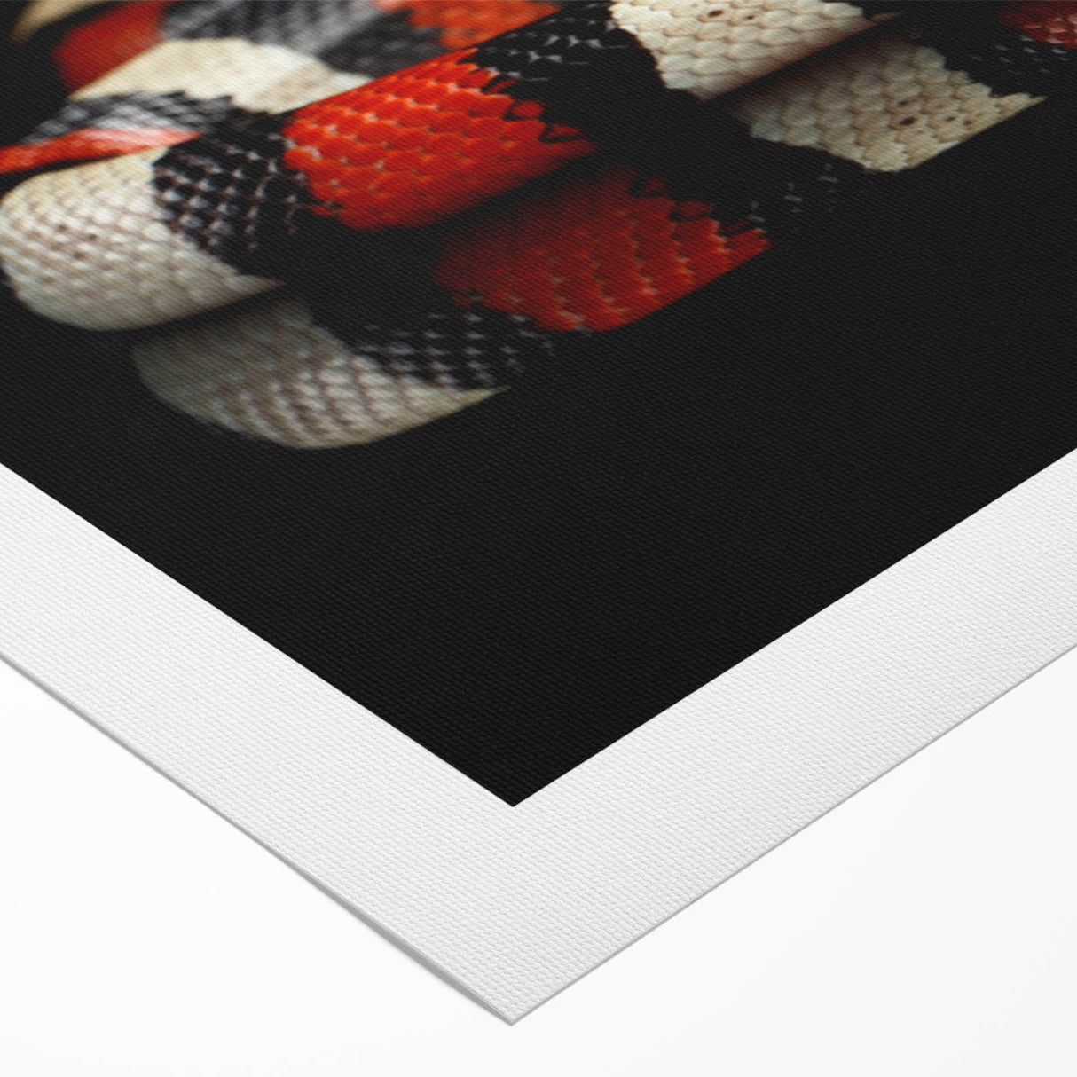 Vibrant rolled canvas wall art featuring a detailed snake design, showcasing intricate patterns and colors, perfect for reptile enthusiasts and modern decor.