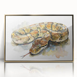 Framed wall art featuring a striking snake design in gold acrylic, showcasing intricate details and vibrant colors, perfect for reptile lovers and modern decor enthusiasts.