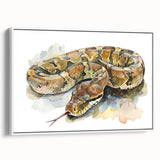 Framed canvas wall art featuring a striking snake design, showcasing intricate details and vibrant colors. The piece is displayed against a white background, emphasizing its unique artistry and elegance, perfect for reptile lovers and modern decor enthusiasts.