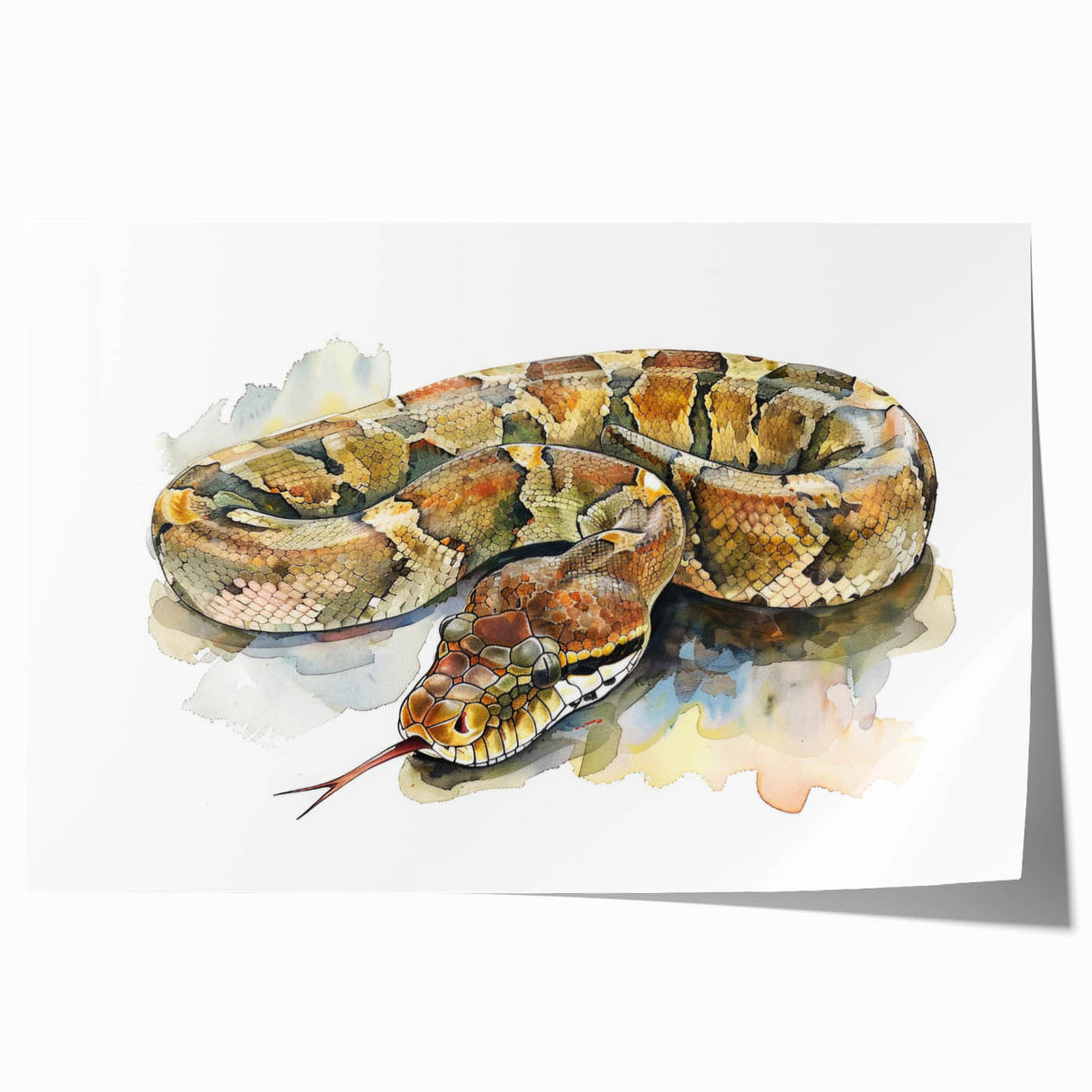 Vibrant snake-themed wall art print showcasing intricate reptile designs in vivid colors, rolled for easy shipping and display in home decor. Perfect for nature enthusiasts.