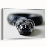 Framed canvas wall art featuring a vibrant snake design in shades of green and yellow, displayed against a white background, ideal for reptile enthusiasts and modern decor.