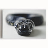 Stretched canvas wall art featuring a vibrant snake design with intricate details and bold colors, perfect for reptile enthusiasts and modern decor.