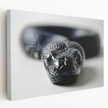 Stretched canvas wall art featuring a vibrant reptile snake design in a side view, showcasing intricate details and bold colors, perfect for enhancing modern decor.