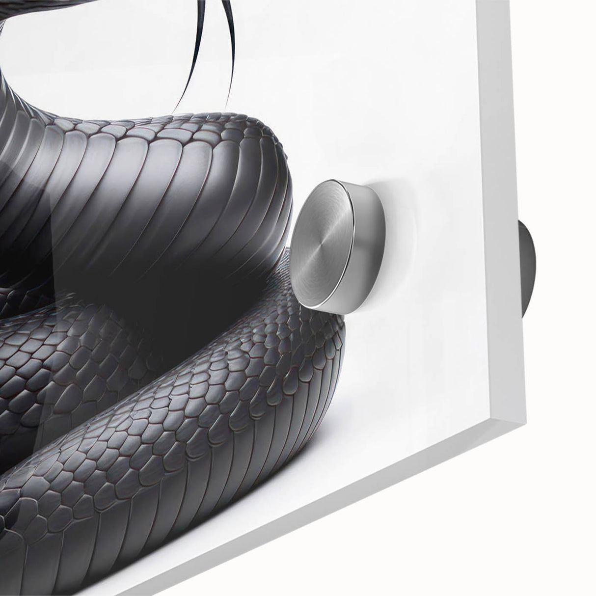 Close-up of a vibrant acrylic glass wall art piece showcasing an intricate snake design, featuring vivid colors and detailed textures, perfect for reptile enthusiasts.